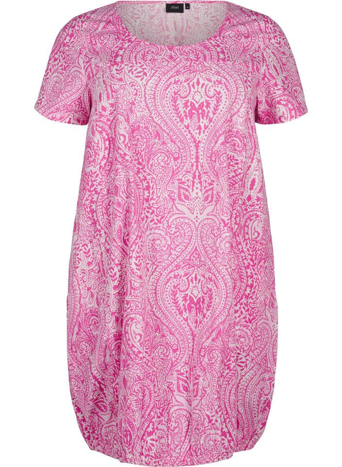 Short-sleeved cotton dress with paisley print, Pink, Packshot image number 0