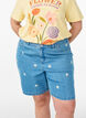 High-waisted denim shorts with floral embroidery, Light Blue, Model image number 3