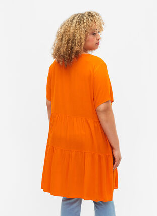Short-sleeved viscose dress with A-line cut, Exuberance, Model image number 1