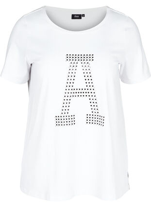 Cotton t-shirt with sequins, Bright White, Packshot image number 0