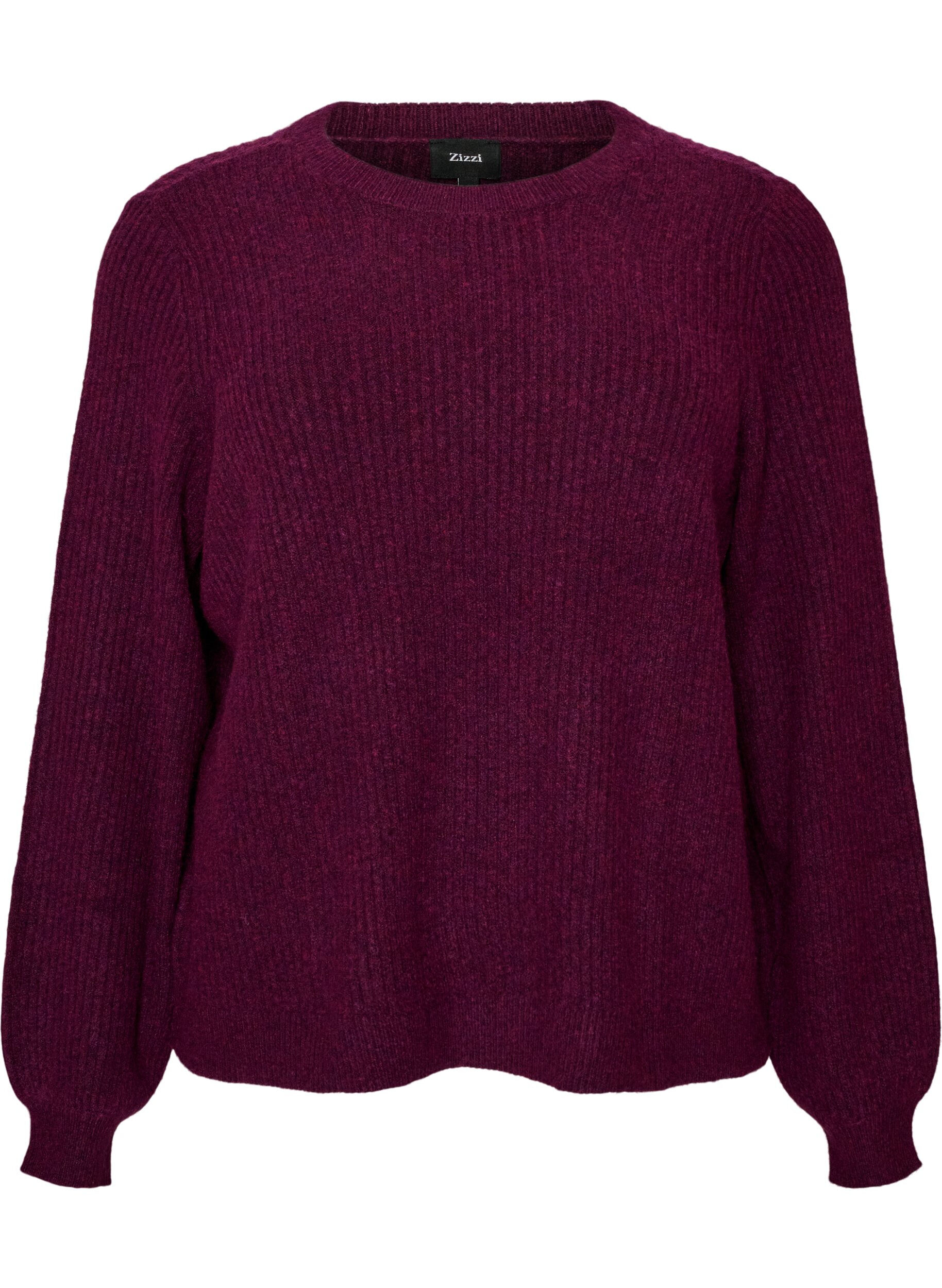 ZizzifashionRibbed jumper with balloon sleeves, Purple, Packshot image number 0