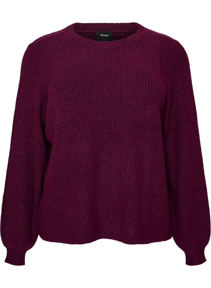 Ribbed jumper with balloon sleeves, Purple, Packshot image number 0