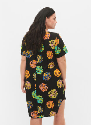 Dress with short sleeves, Black Big Flower, Model image number 1