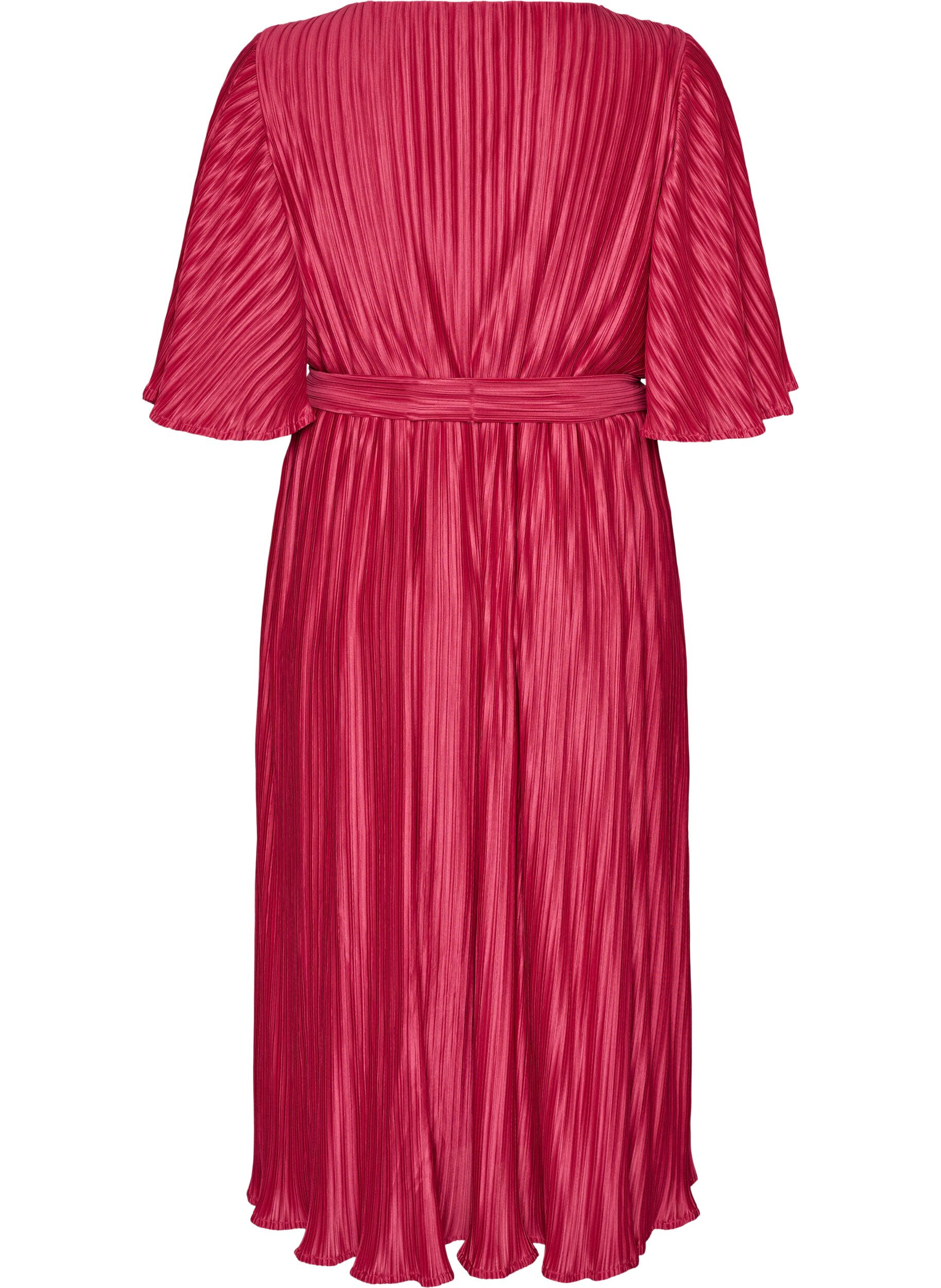 Zizzifashion Pleated midi dress with batwing sleeves, Pink, Packshot image number 1