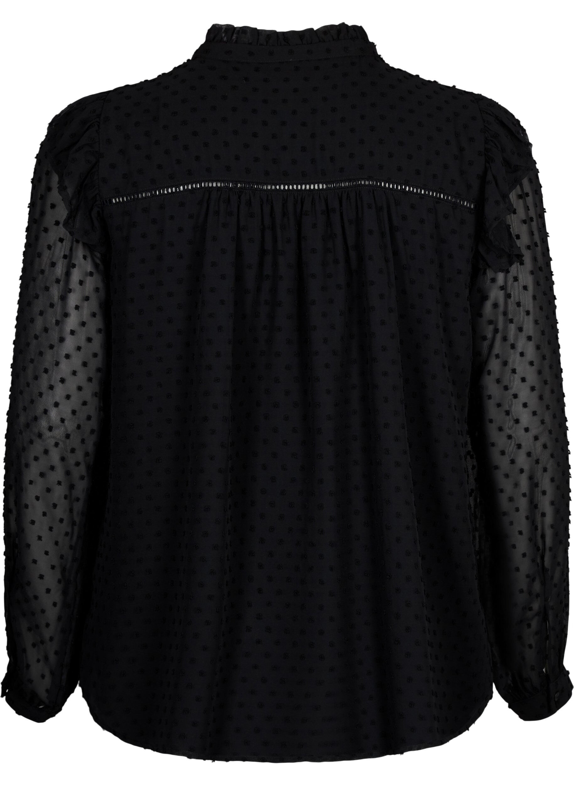 Zizzifashion Shirt blouse with ruffles and dotted texture, Black, Packshot image number 1
