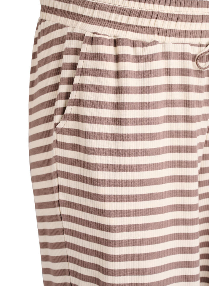 Striped pyjama trousers with a high waist and wide legs, Beige, Packshot image number 2
