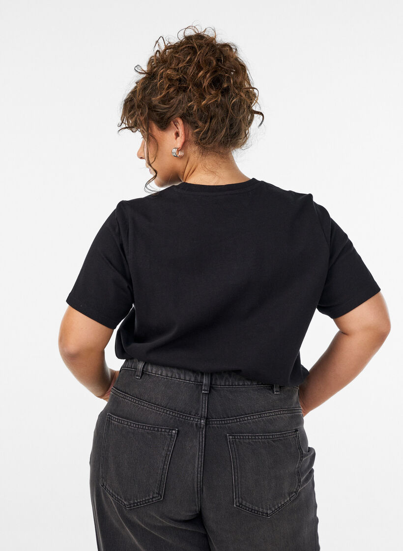 Cotton T-shirt with text print, Black, Model image number 2