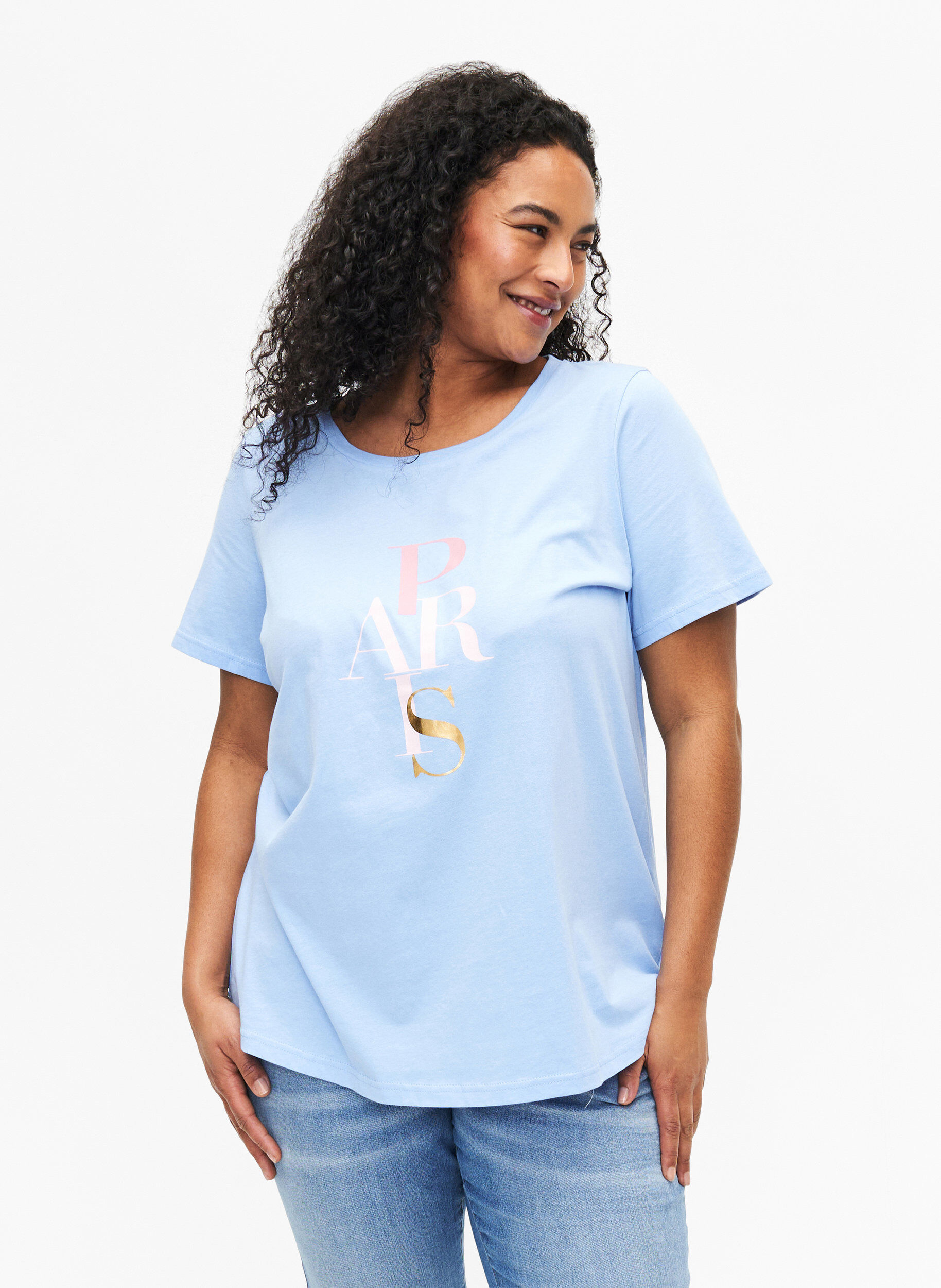 Zizzifashion Cotton T-shirt with text print, Serenity w. Paris, Model image number 0