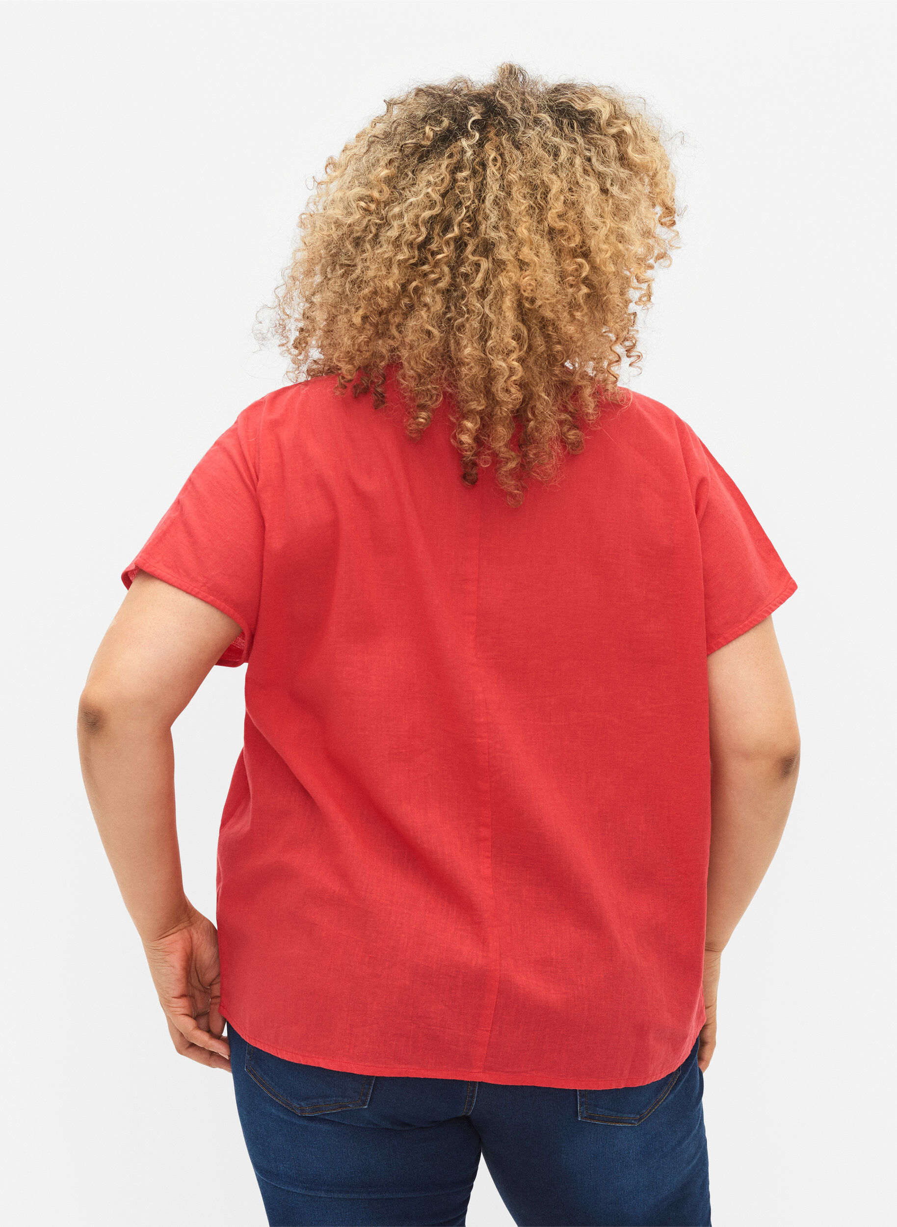 Zizzifashion Short-sleeved blouse in cotton blend with linen, Hibiscus, Model image number 1