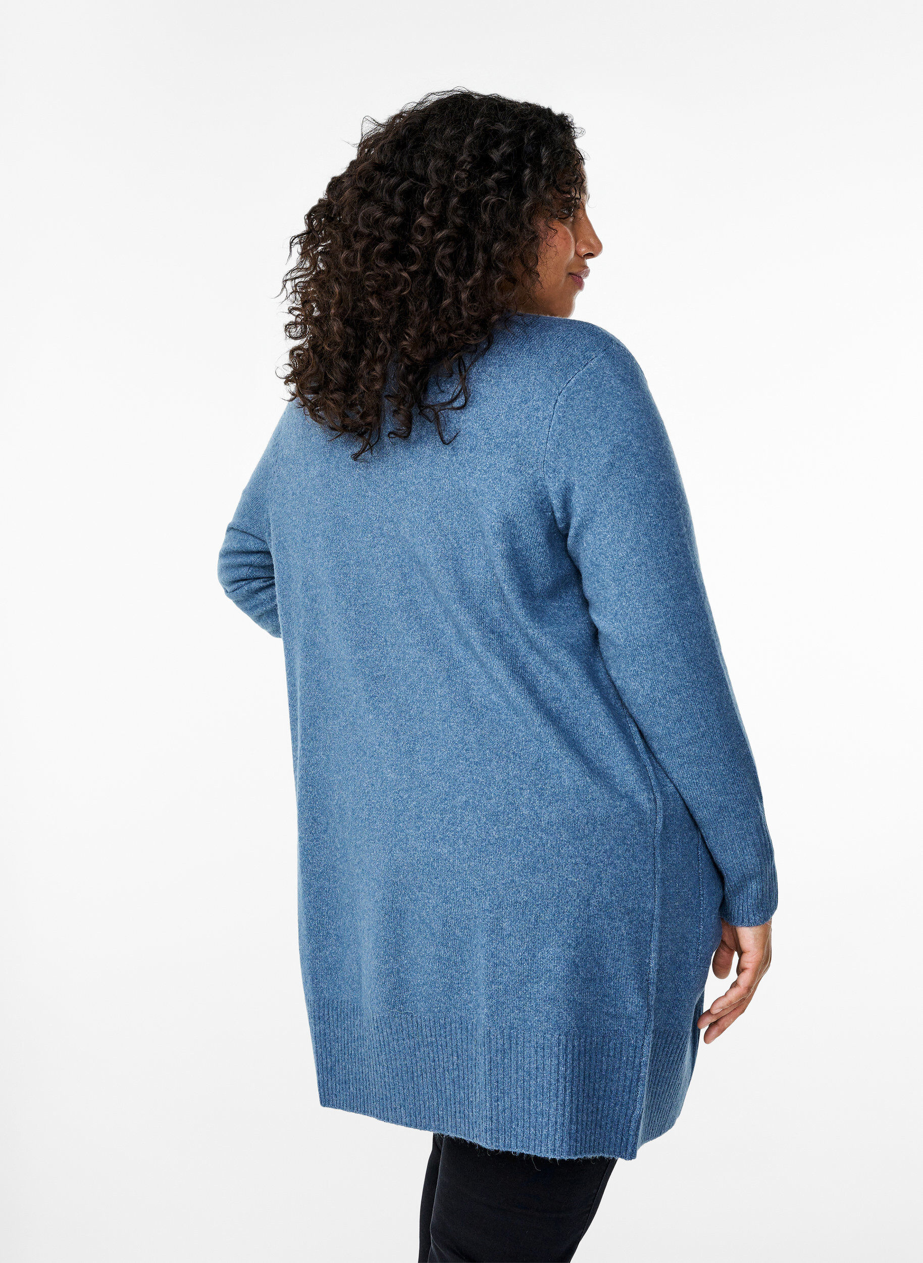Zizzifashion Ribbed Knit Cardigan with Pockets, Blue, Model image number 2