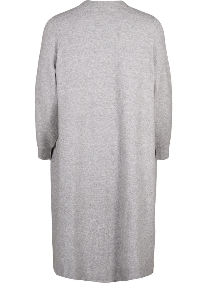 Long knitted cardigan with pockets, Light Grey Melange, Packshot image number 1