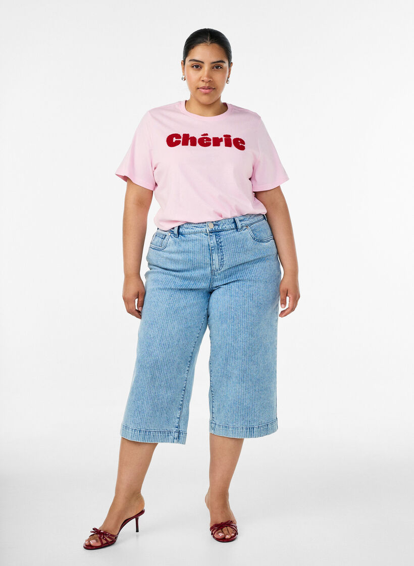 Organic cotton T-shirt with front print, Rose, Model image number 1
