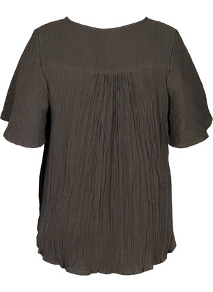 Short-sleeved blouse with a v-neck and embroidery, Khaki As sample, Packshot image number 1