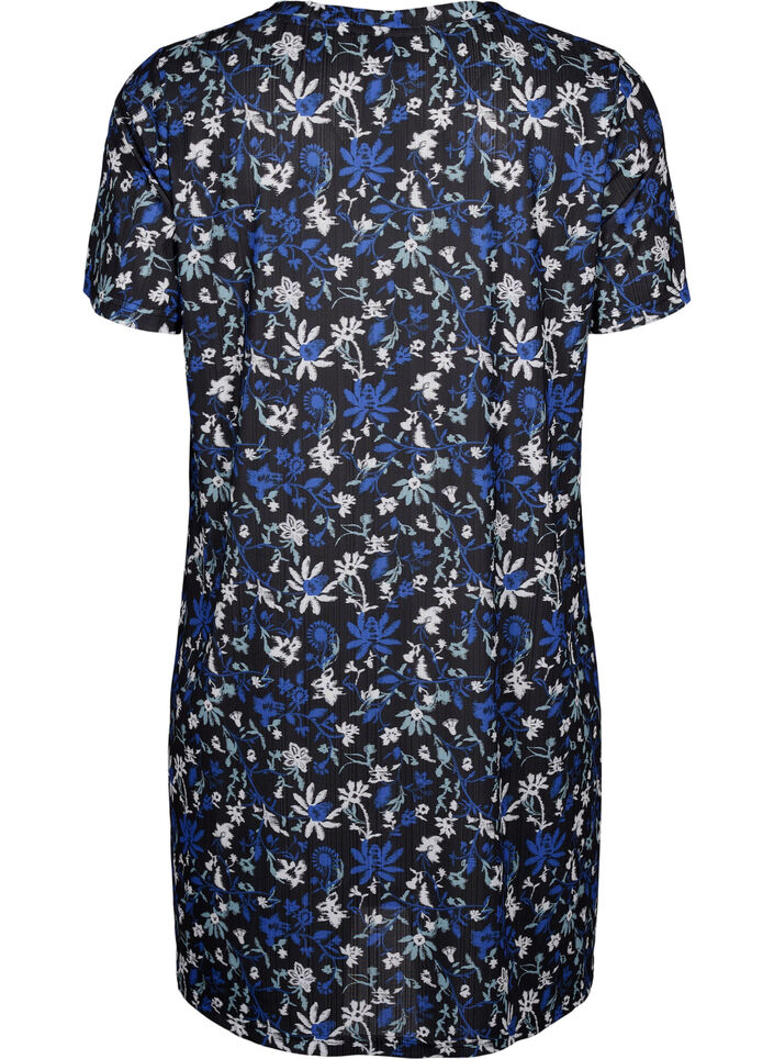 FLASH - Floral print dress with short sleeves, Black Blue Green AOP, Packshot image number 1