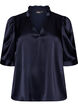 Satin-look blouse with 1/2 sleeves and a ruffle collar, Blue, Packshot image number 0