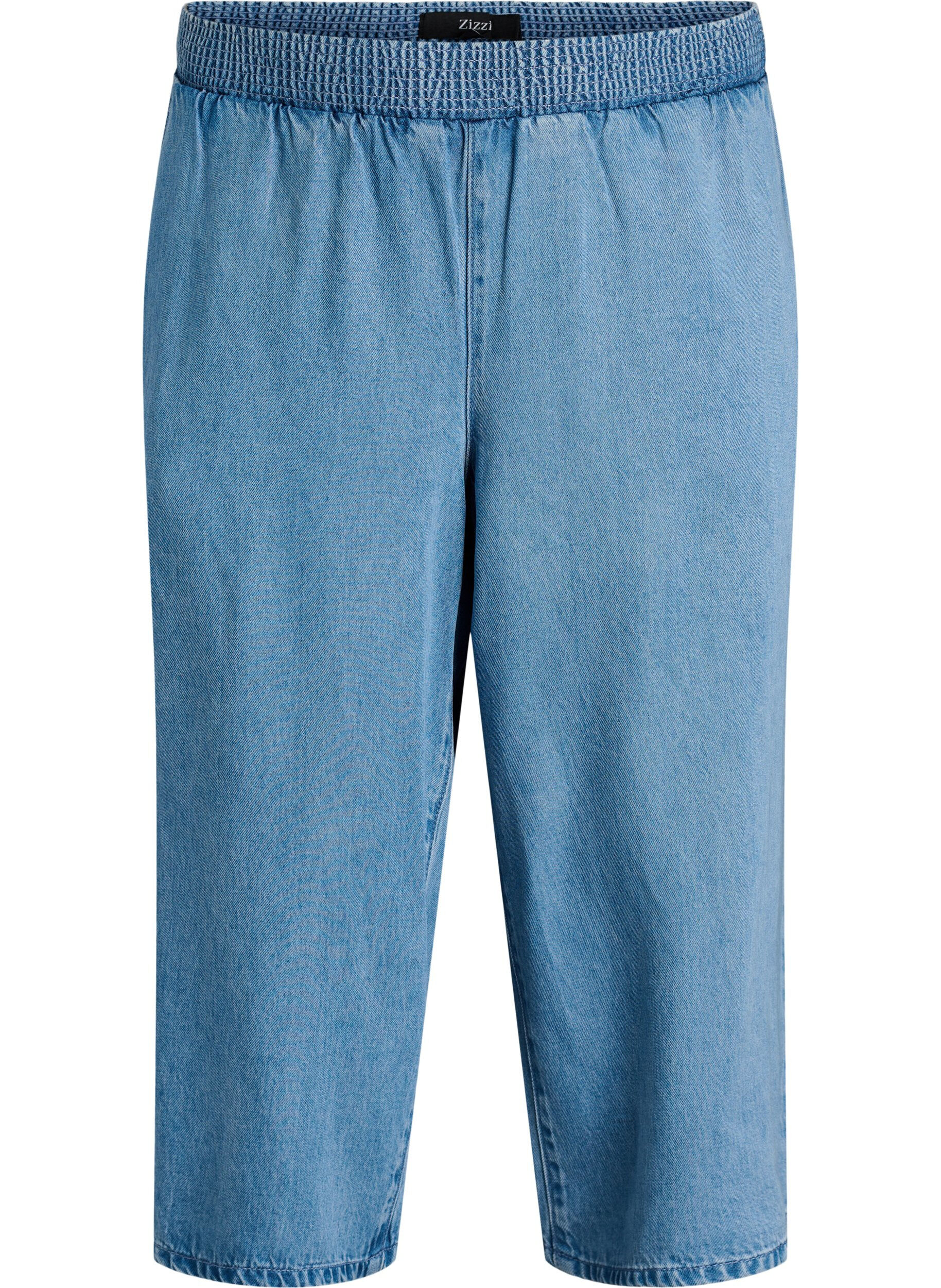 Zizzifashion Lyocell culotte trousers with wide legs and denim look, Light Blue, Packshot image number 0