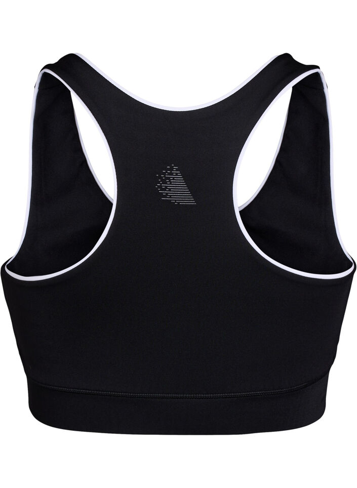 Racerback sports bra with contrast piping, Black, Packshot image number 1