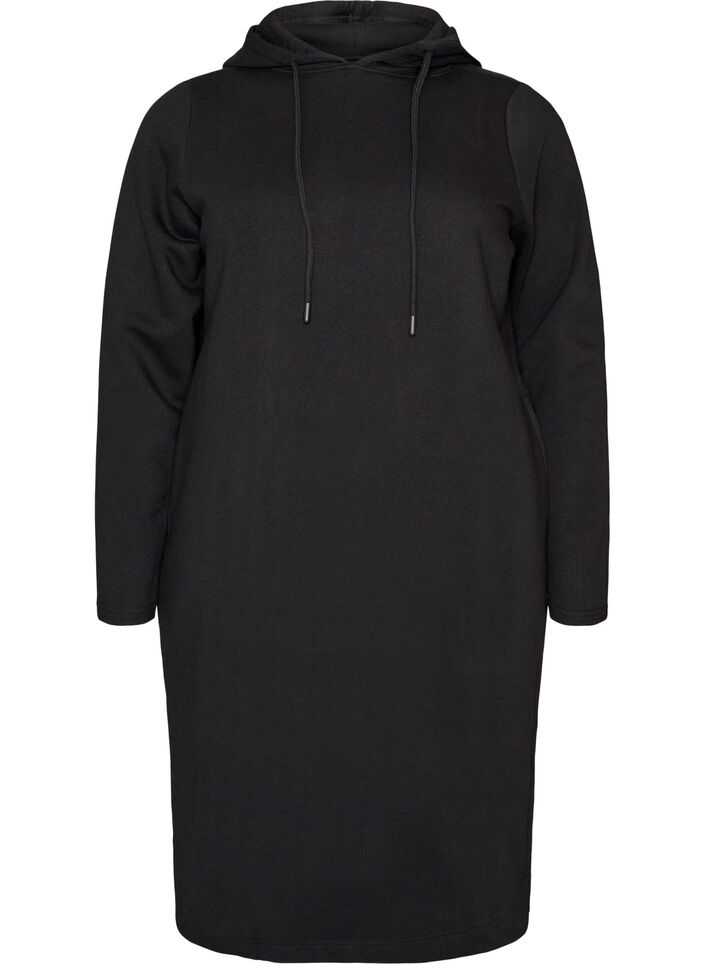 Hooded sweatshirt dress with pockets, Black, Packshot image number 0