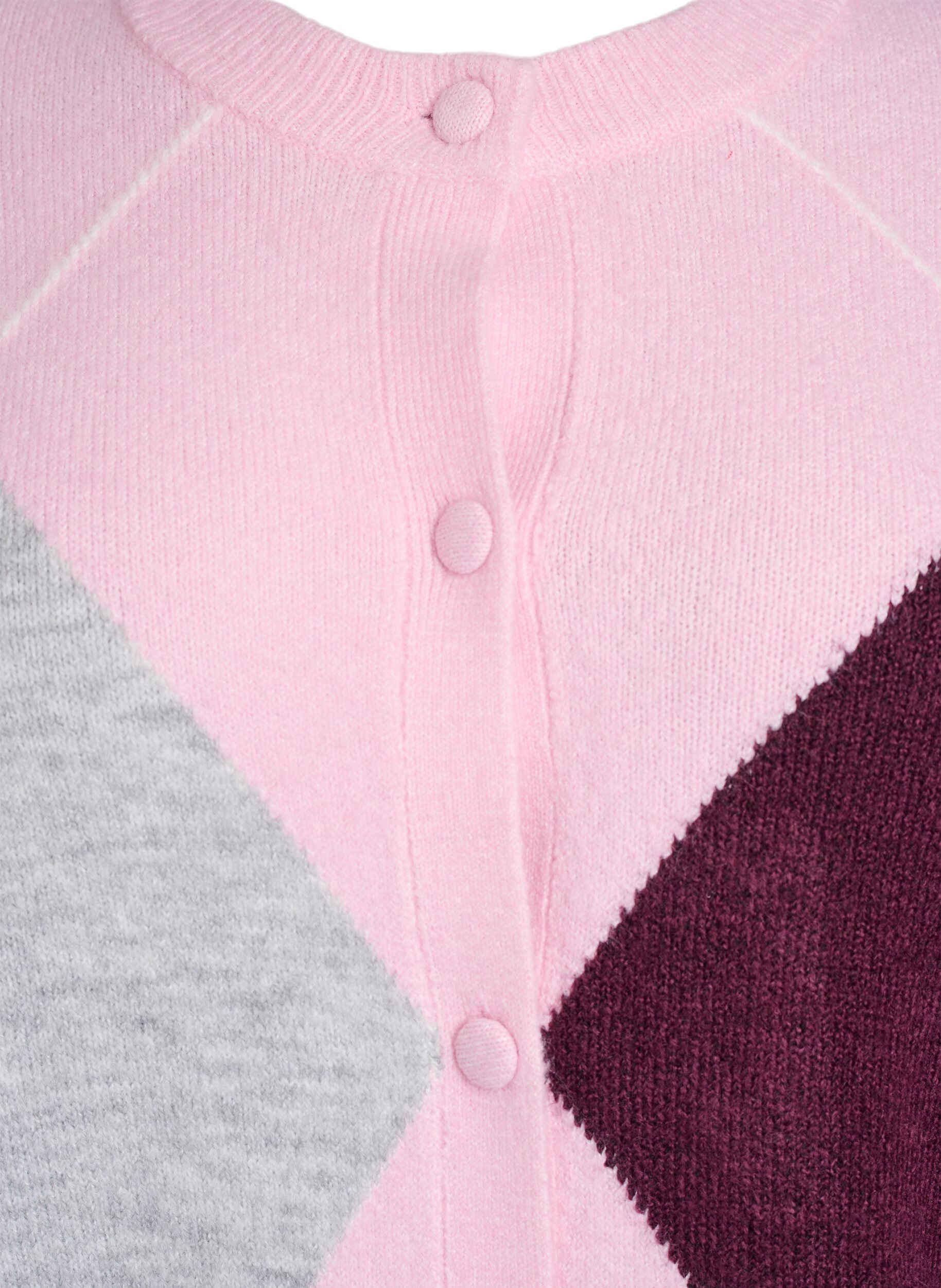 Zizzifashion Cardigan with argyle pattern and round neck, Rose, Packshot image number 2
