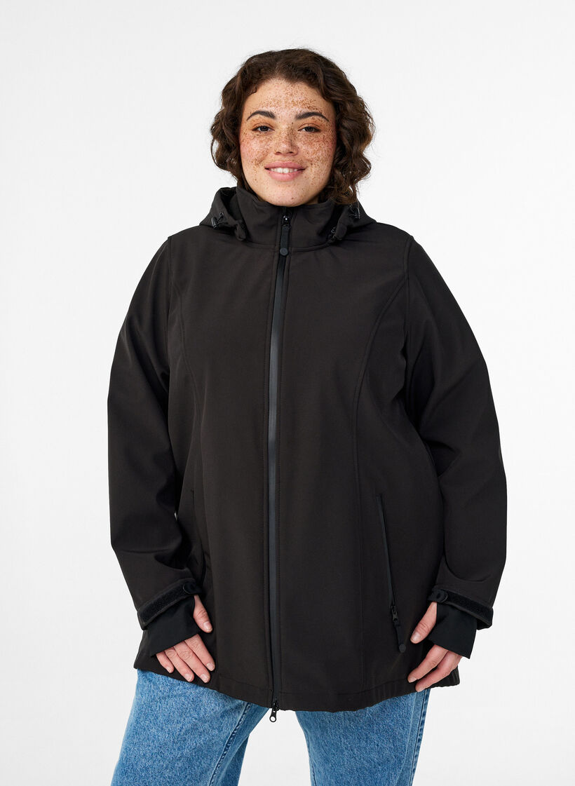 Short softshell jacket with detachable hood, Black, Model image number 0