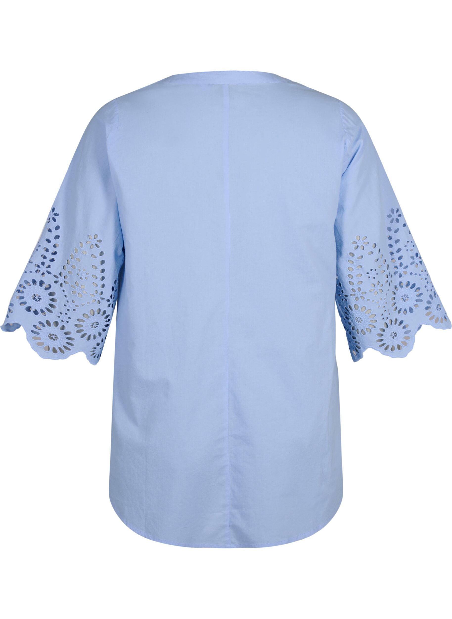Zizzifashion Shirt blouse with broderie anglaise and 3/4 sleeves, Serenity, Packshot image number 1