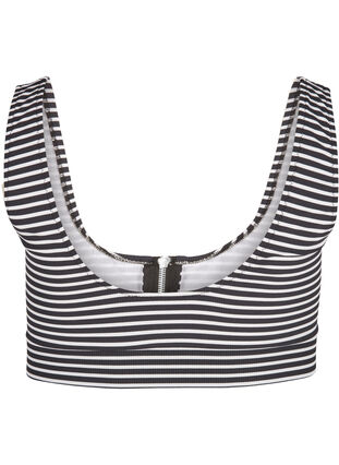 Striped bikini top with zip detail, Navy Striped, Packshot image number 1