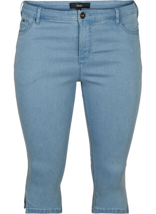 High-waisted capri jeans in a cotton blend, Light blue denim, Packshot image number 0
