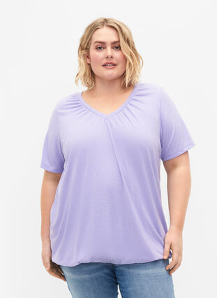Melange t-shirt with elasticated edge, Lavender Mél, Model image number 0
