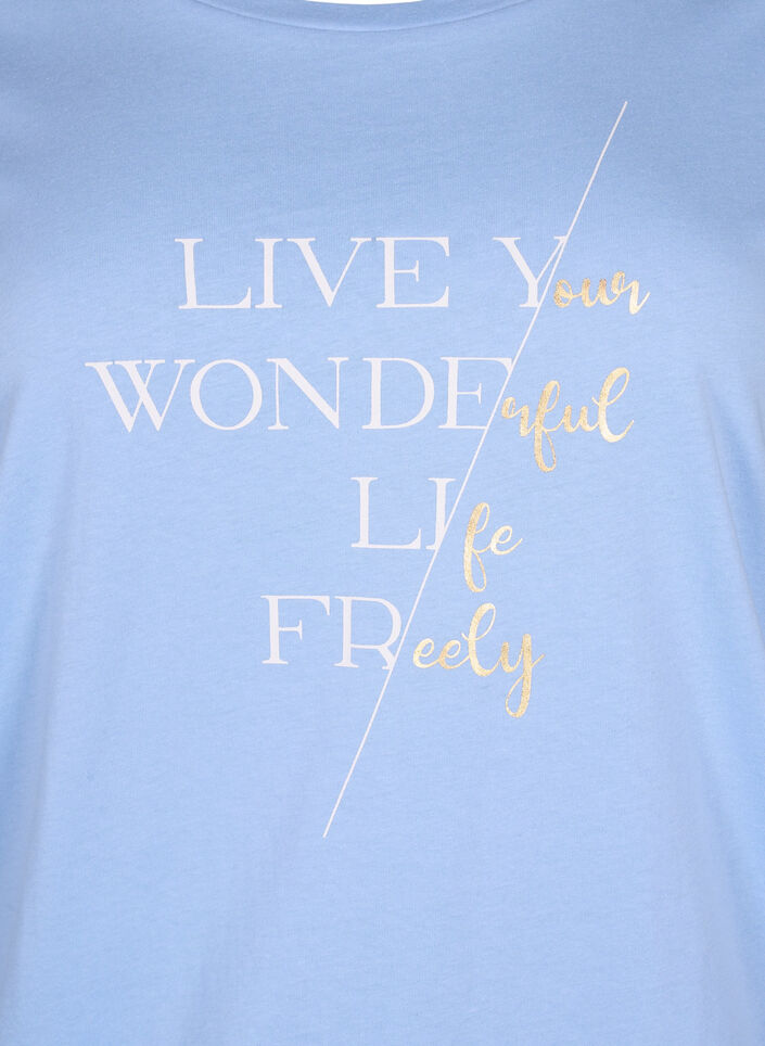 Short-sleeved cotton T-shirt with elasticated hem, Serenity w. Live, Packshot image number 2