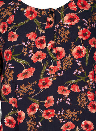 Floral viscose blouse with short sleeves, Black Poppy Flower, Packshot image number 2