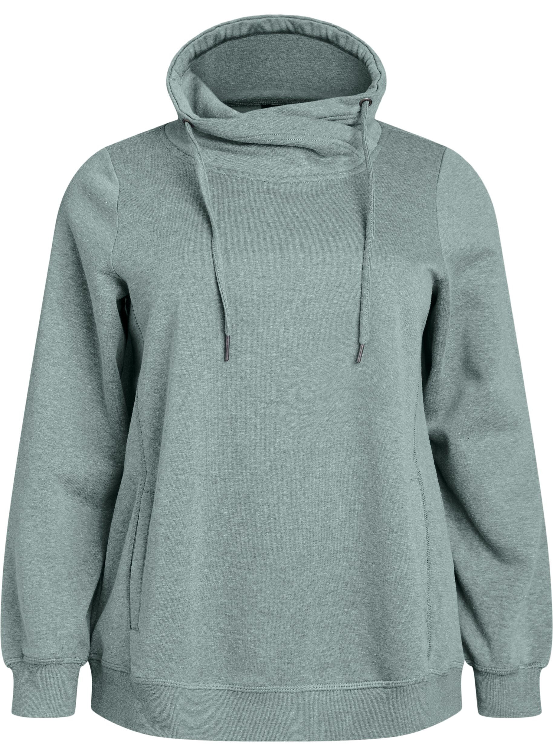 ZizzifashionSweatshirt with high collar and pockets, Green, Packshot image number 0