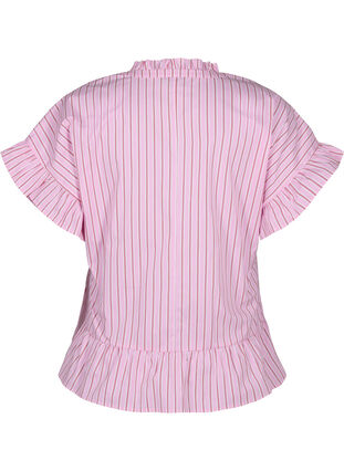 Striped blouse with peplum and ruffle details, Pink Red Stripe, Packshot image number 1