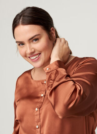 Long-sleeved blouse with feminine buttons, Russet, Model image number 2