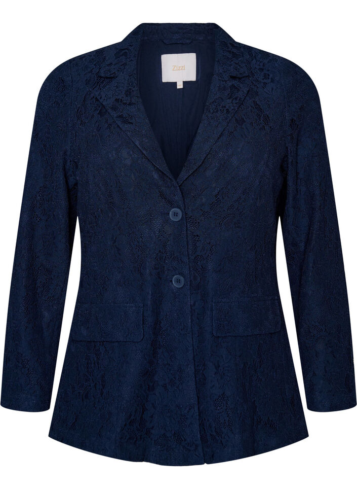 Lace blazer with button closure, Blue, Packshot image number 0