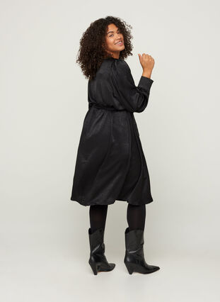 Textured dress with puff sleeves, Black, Model image number 0