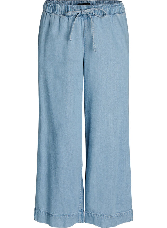 Wide-leg denim joggers with a high waist, Light Blue, Packshot image number 0