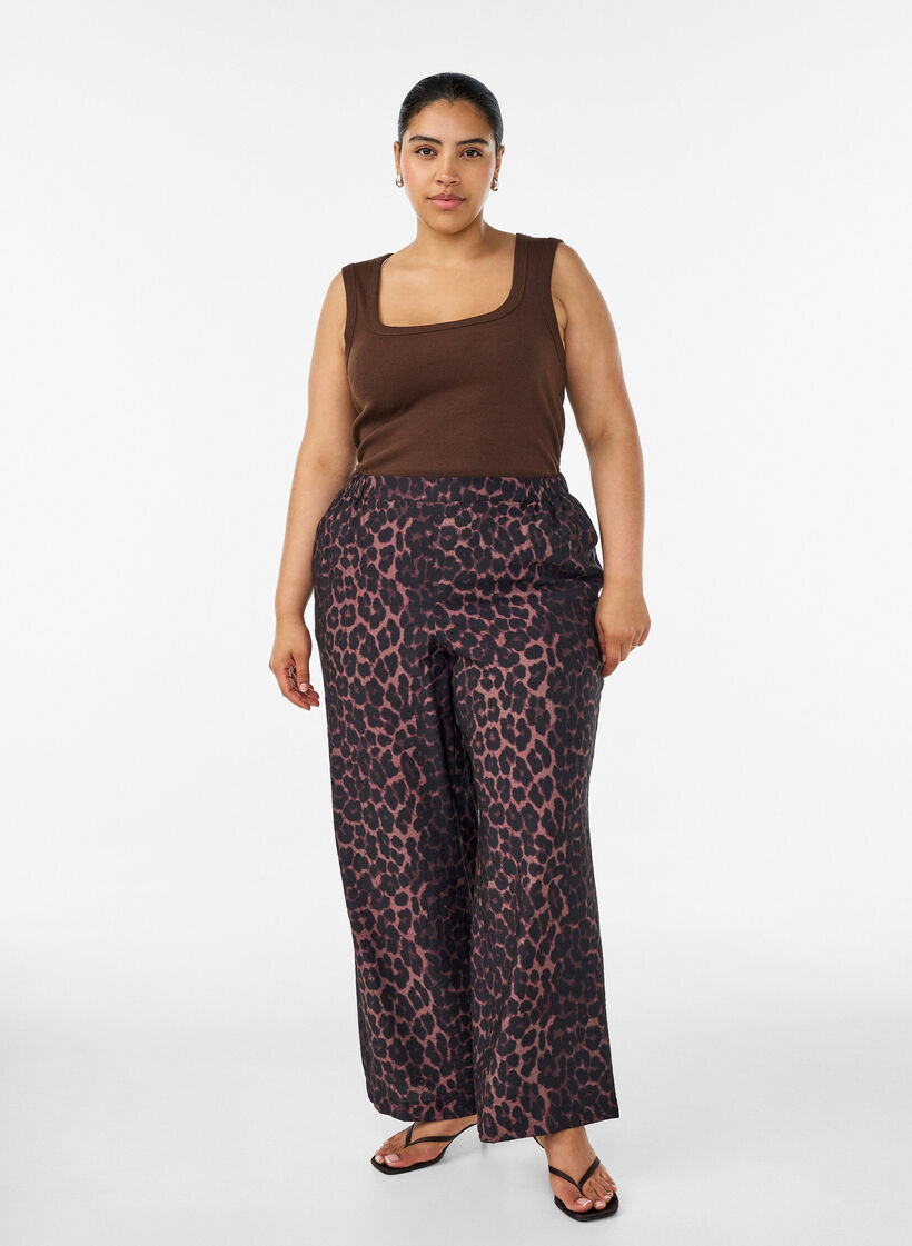 Viscose trousers with an elasticated waist and straight legs, Brown, Model image number 0
