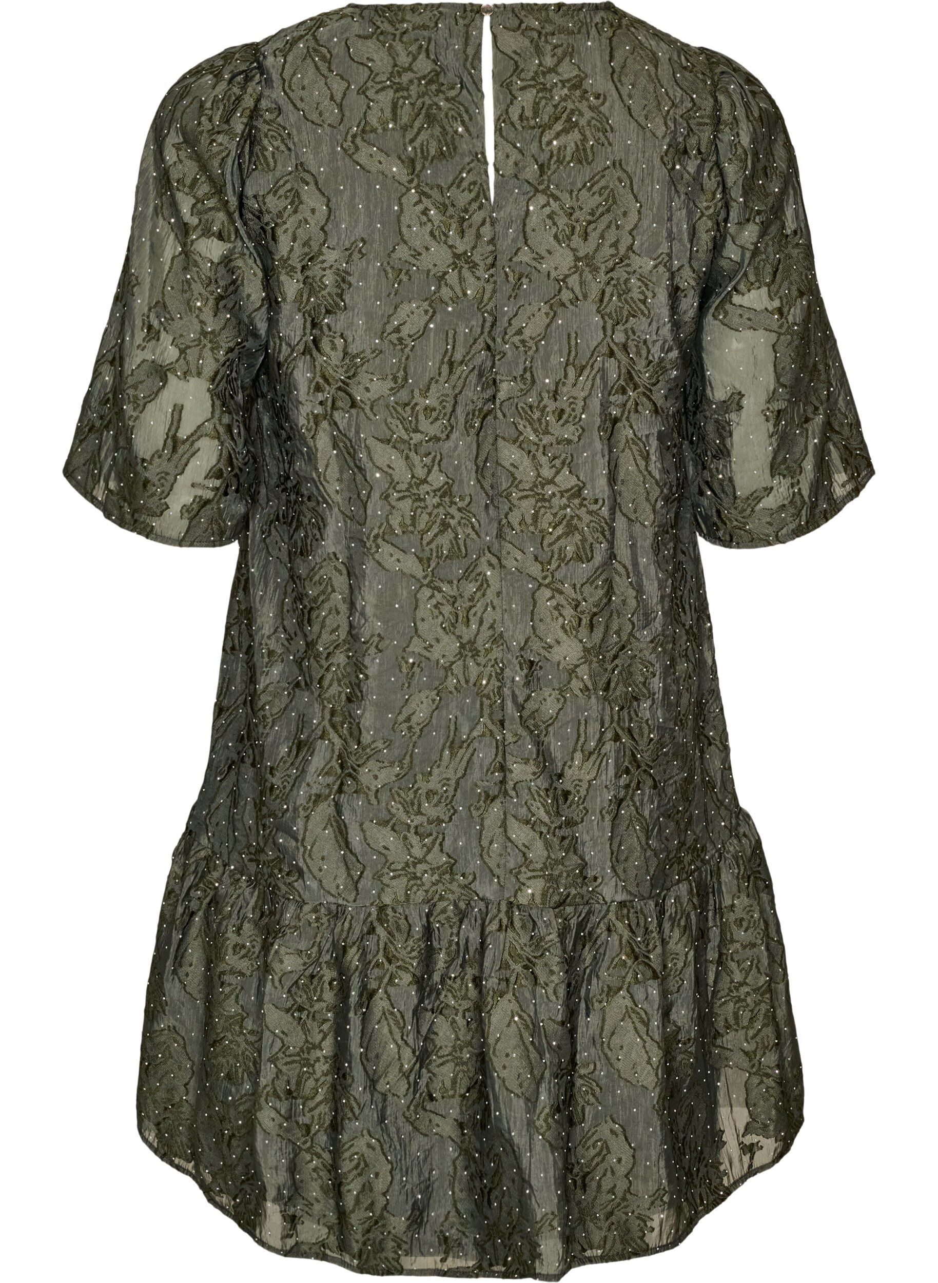 ZizzifashionJacquard dress with sparkly details and puff sleeves, Green, Packshot image number 1