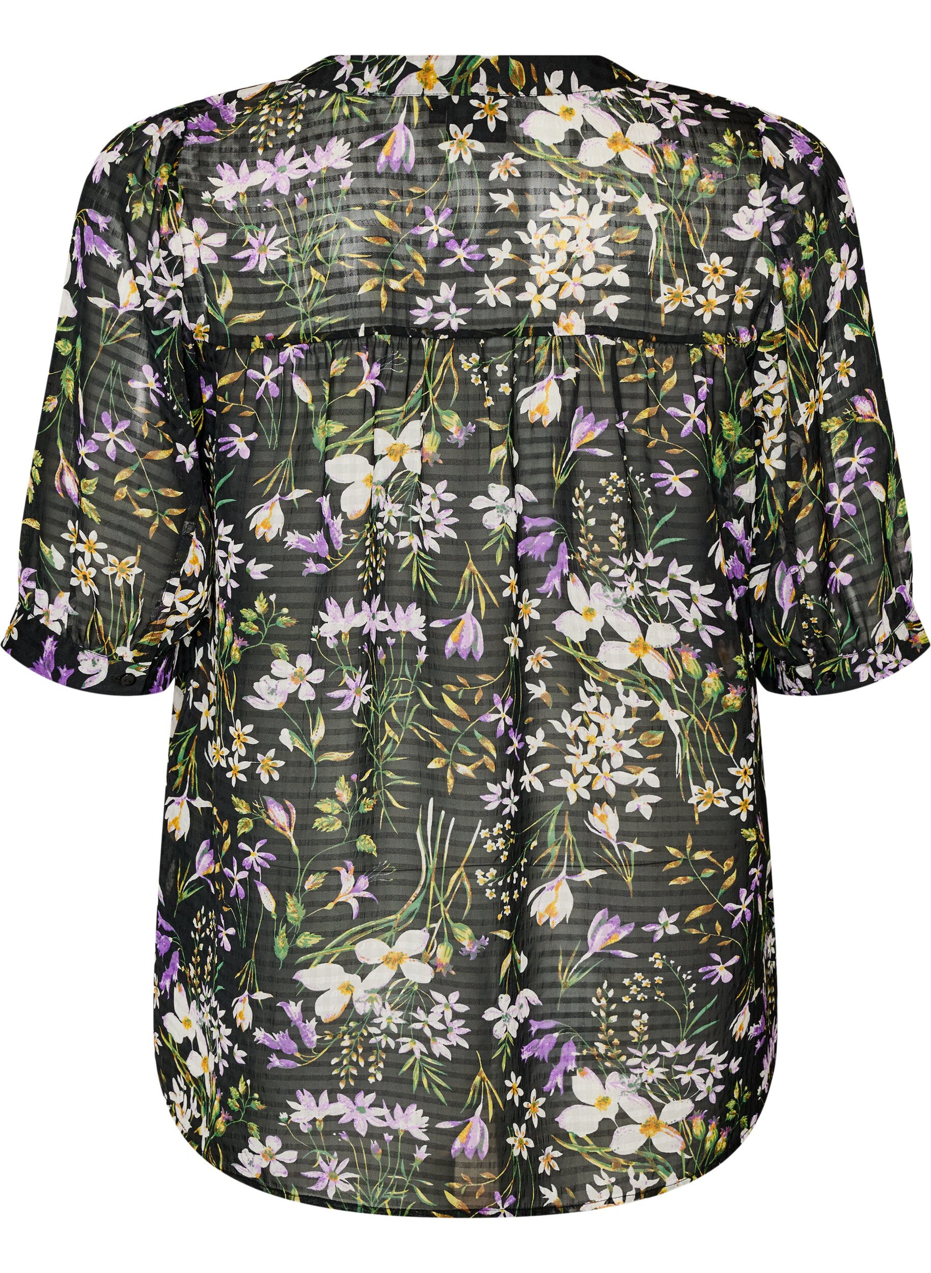 Zizzifashion Blouse with floral print and V-neck, Black, Packshot image number 1