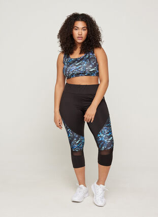 Sports capri trousers with print and mesh, Flexi Blue, Model image number 2