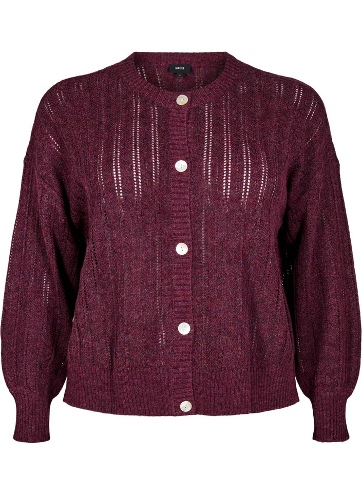 Knitted cardigan with openwork pattern, Dark Bordeaux, Packshot image number 0