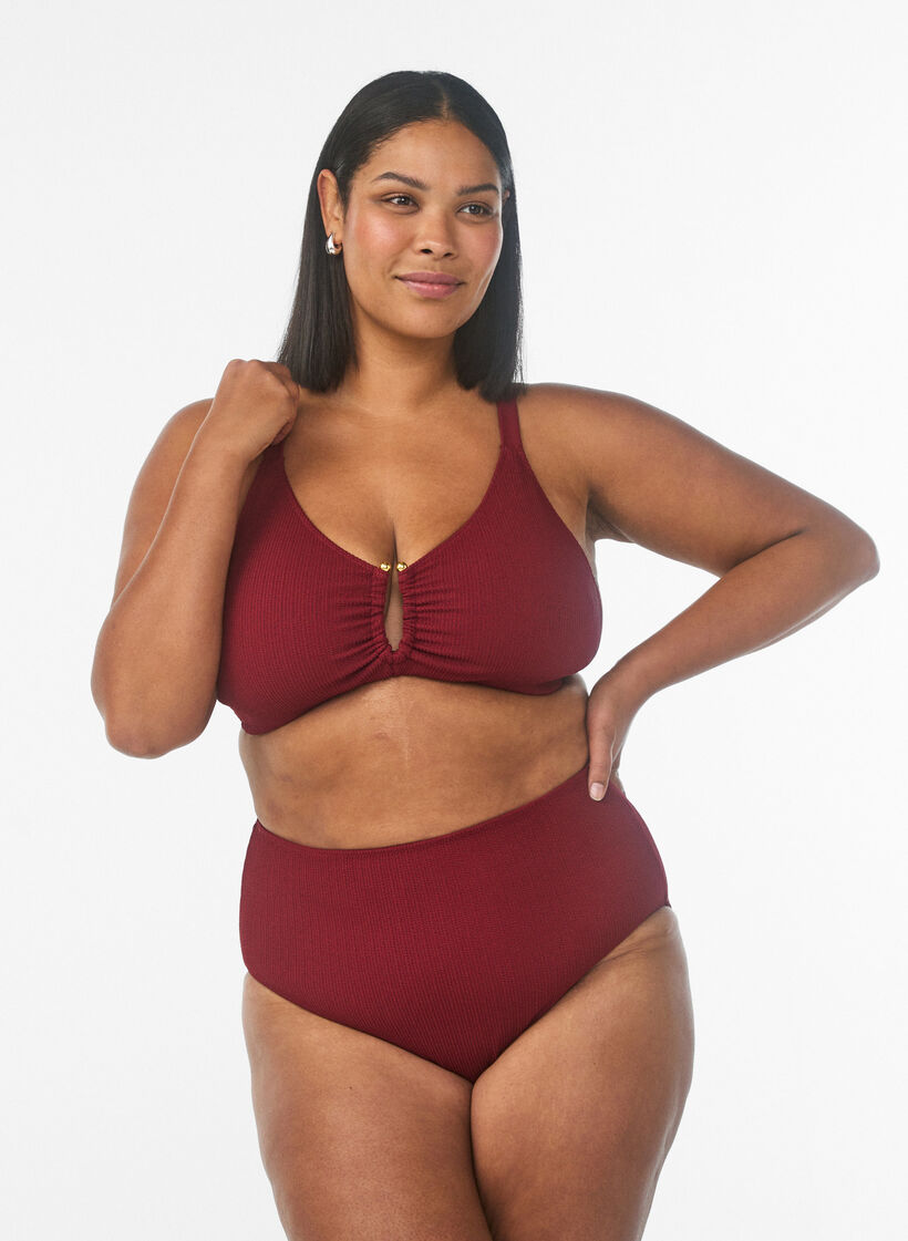 High-waisted bikini bottoms with texture, Red, Model image number 0
