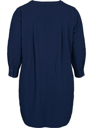 Tunic with cropped sleeves and crepe texture, Navy Blazer, Packshot image number 1