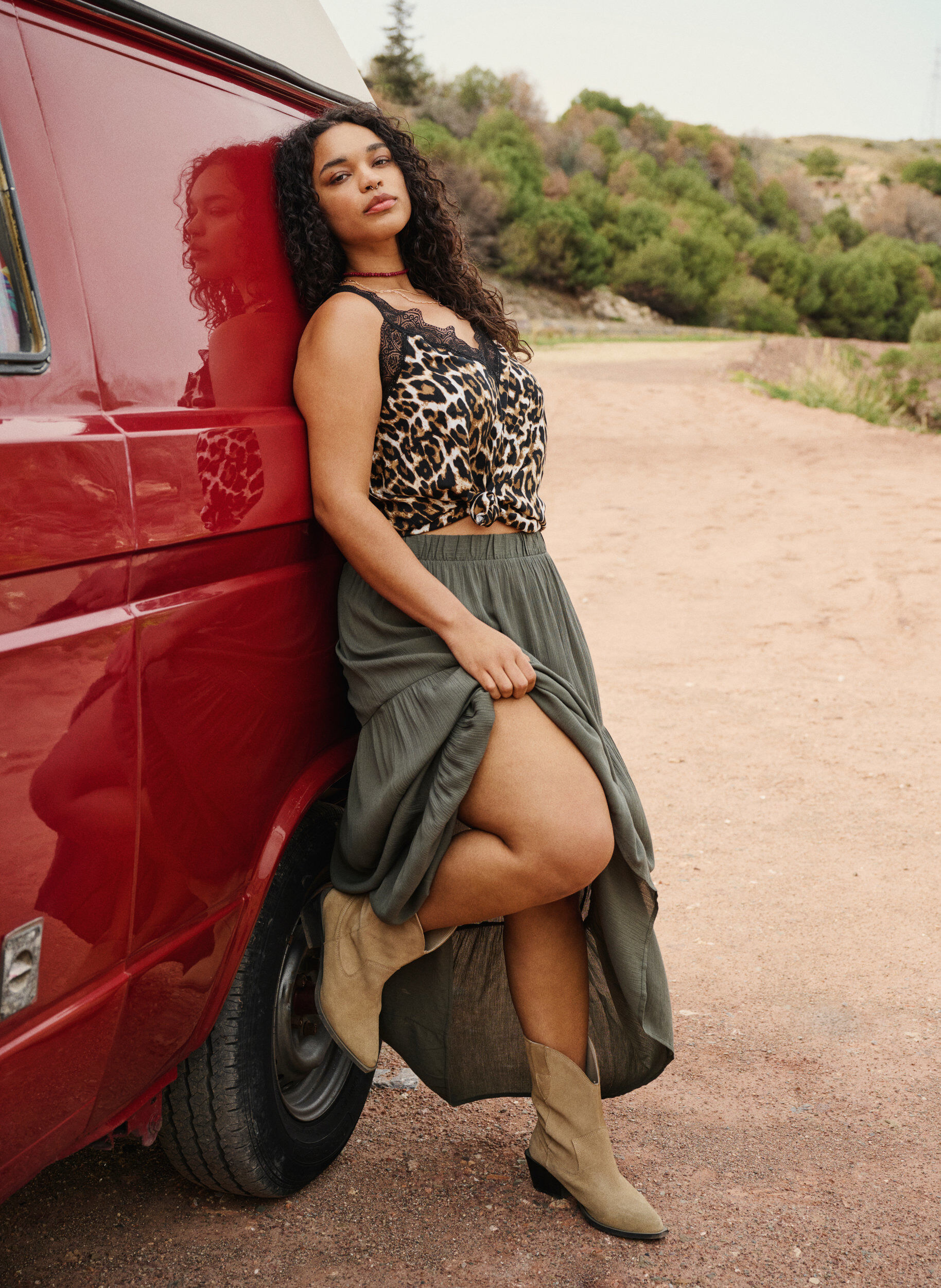 Zizzifashion Top with lace in viscose, Leopard, Image image number 0