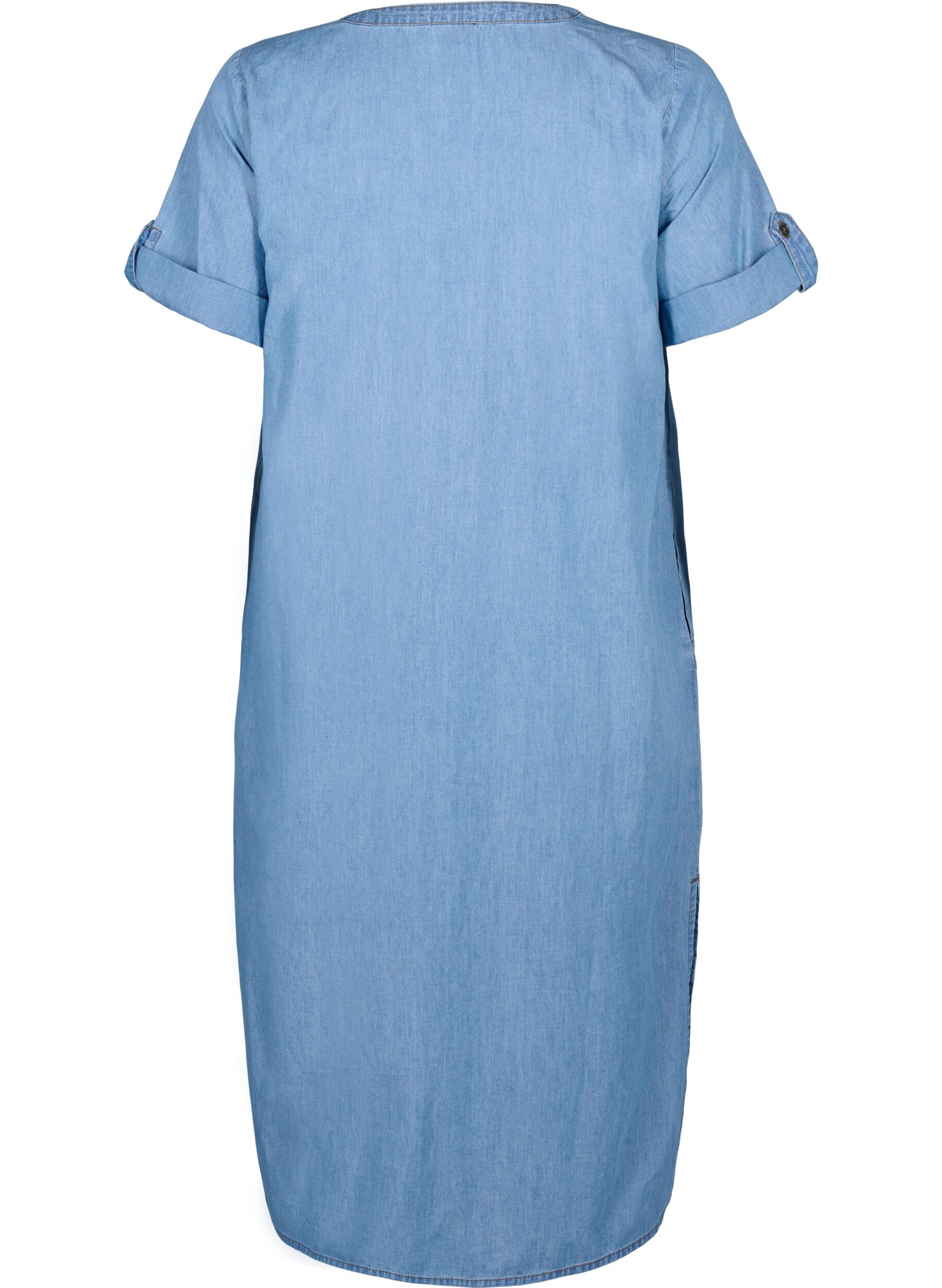 Zizzifashion Denim dress with slit and short sleeves, Blue denim, Packshot image number 1