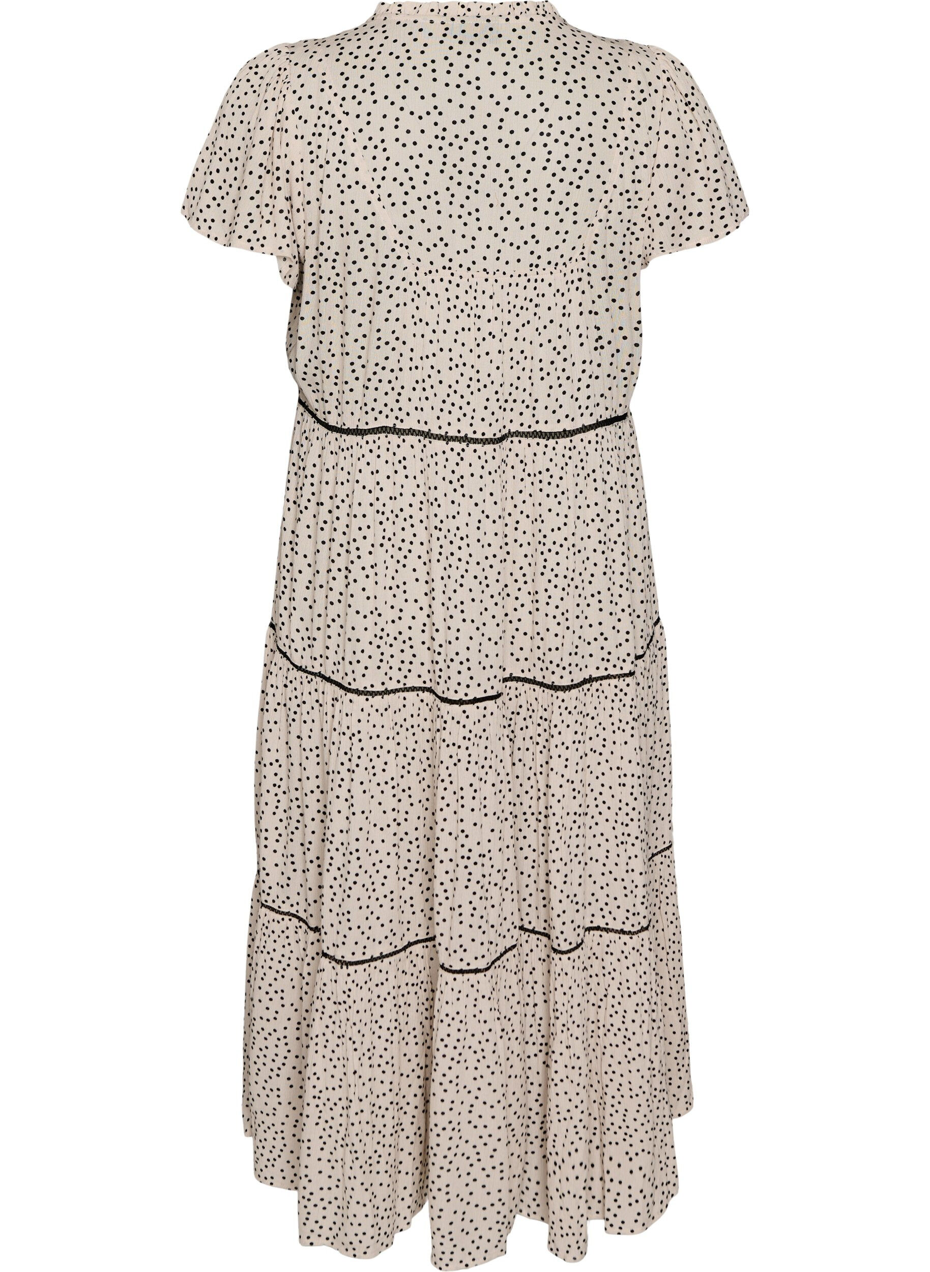 Zizzifashion Patterned viscose midi dress, White, Packshot image number 1