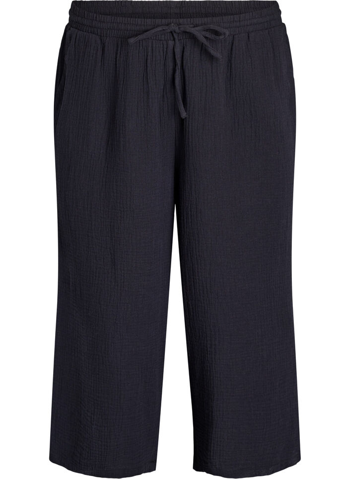 Culotte trousers with a high waist, Black, Packshot image number 0