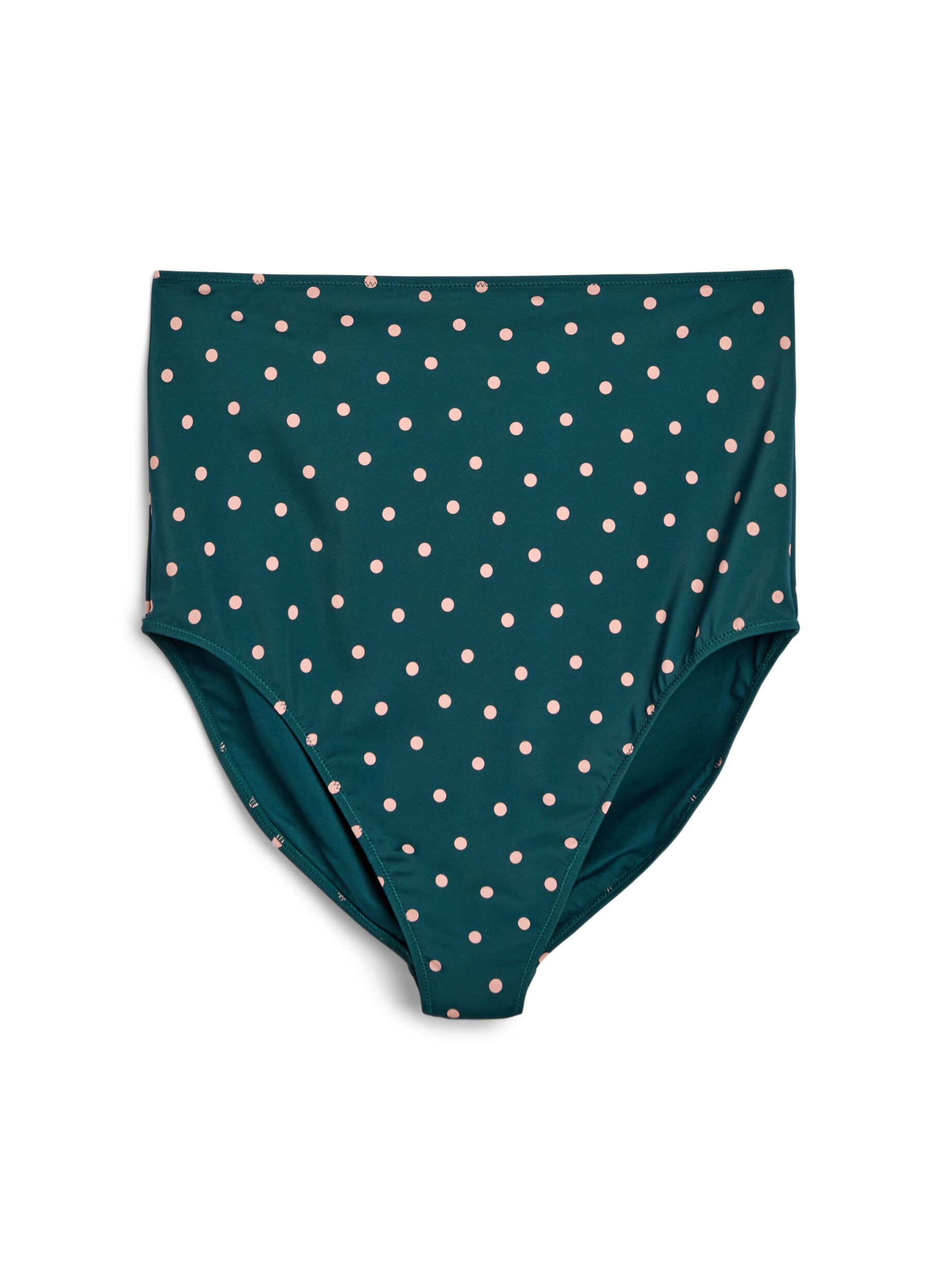 High-waisted bikini bottoms with polka dots