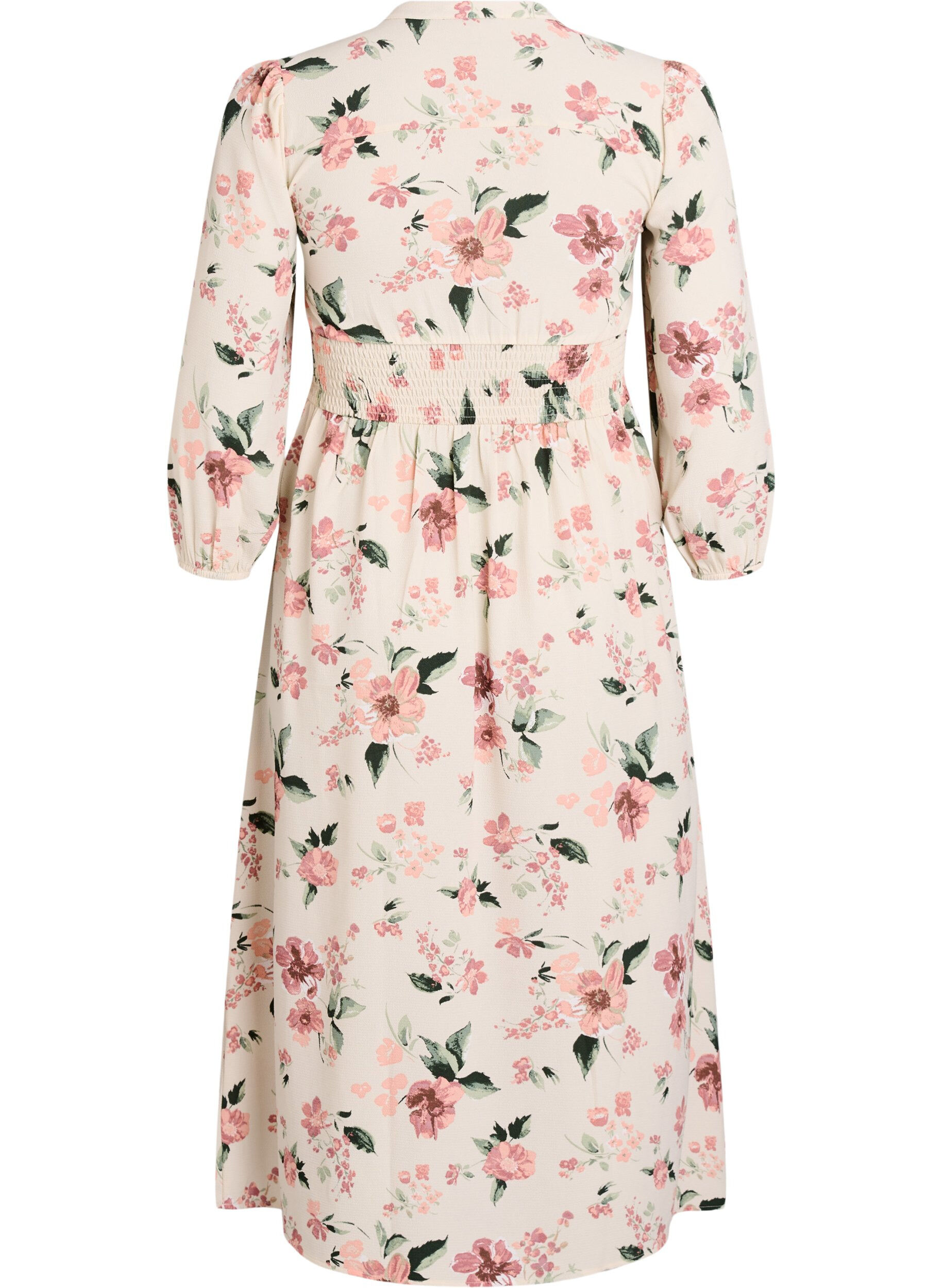 Zizzifashion Midi dress with smock and decorative buttons, Beige, Packshot image number 1