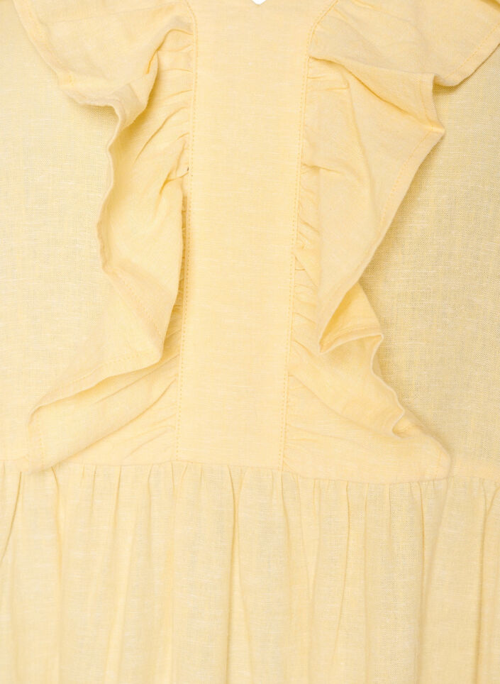 Sleeveless midi dress in linen and viscose with ruffles, Yellow, Packshot image number 2